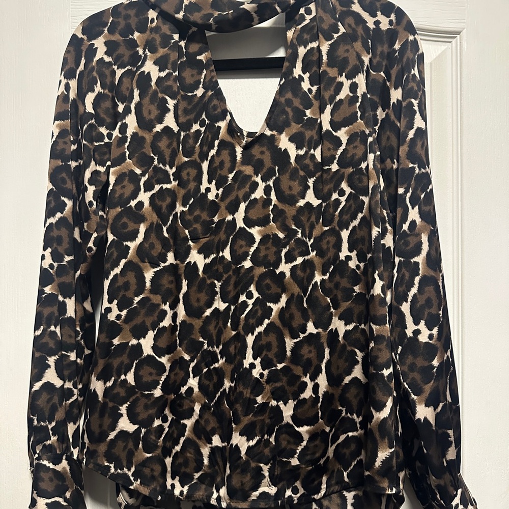 Trina Turk Black and White Wrap Blouse with Notched Collar
